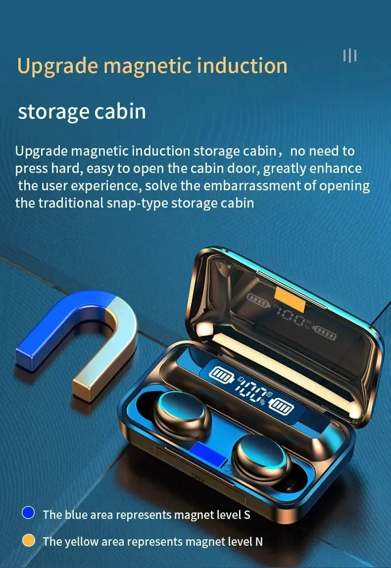 F9 5C Wireless Bluetooth Headphones Tws Waterproof Earbuds Earphones Digital Display Heaset Large Capacity Charging Case